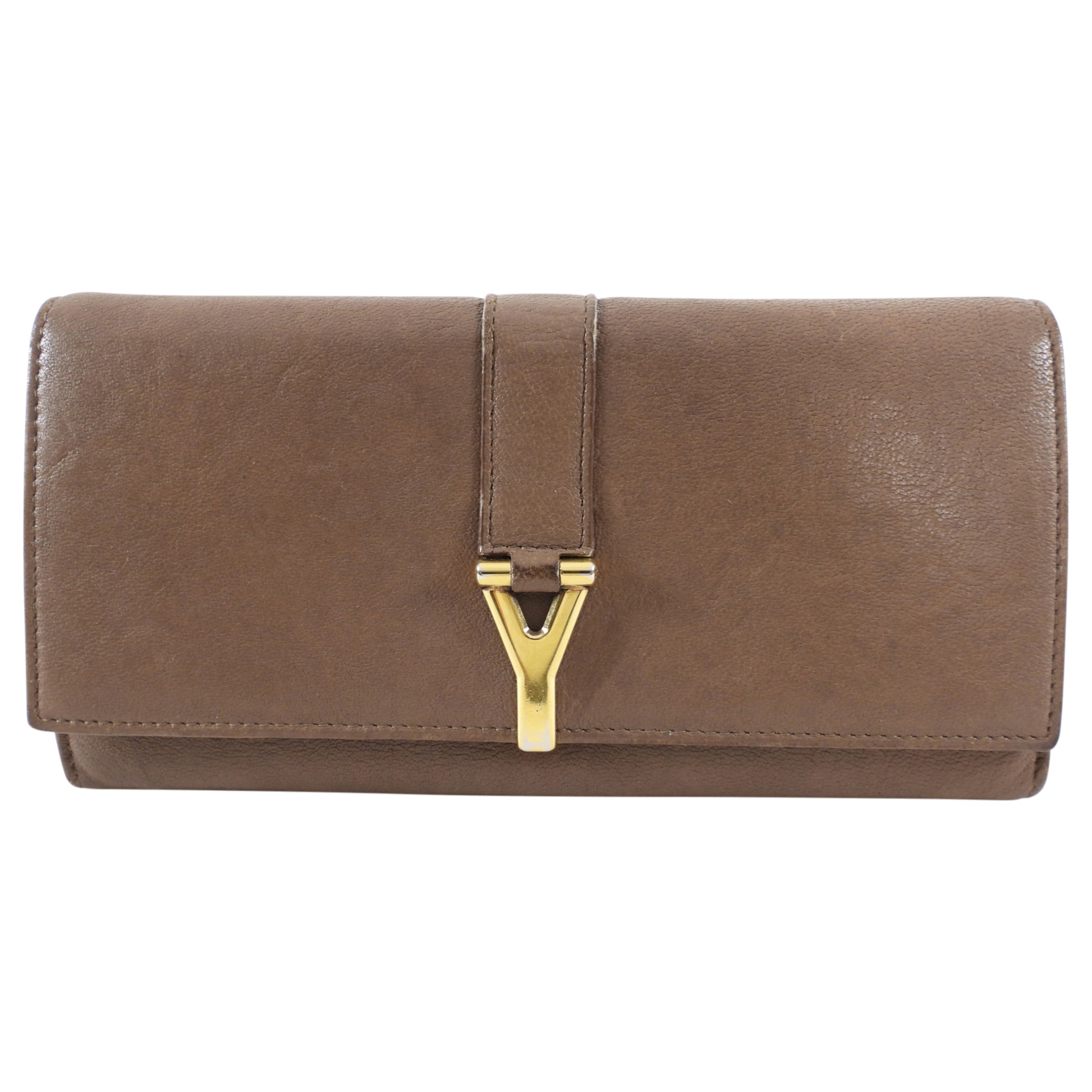 Saint Laurent Taupe Y Ligne Continental Wallet
