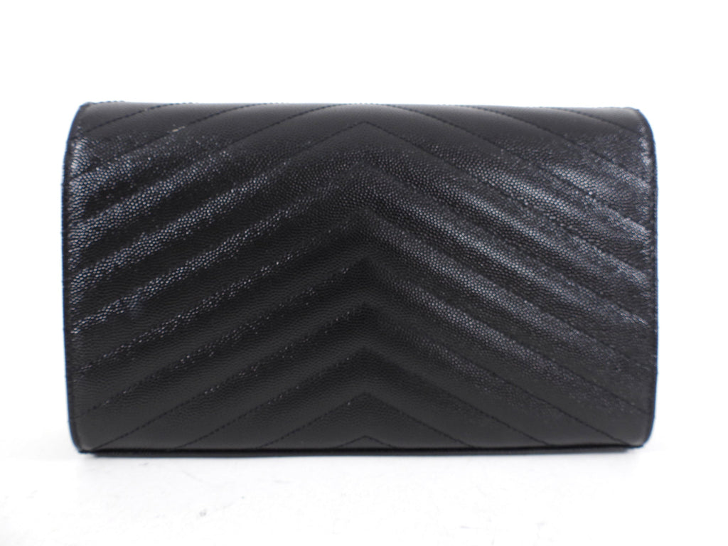 Saint Laurent All Black Monogram Chevron Envelope Chain Wallet
