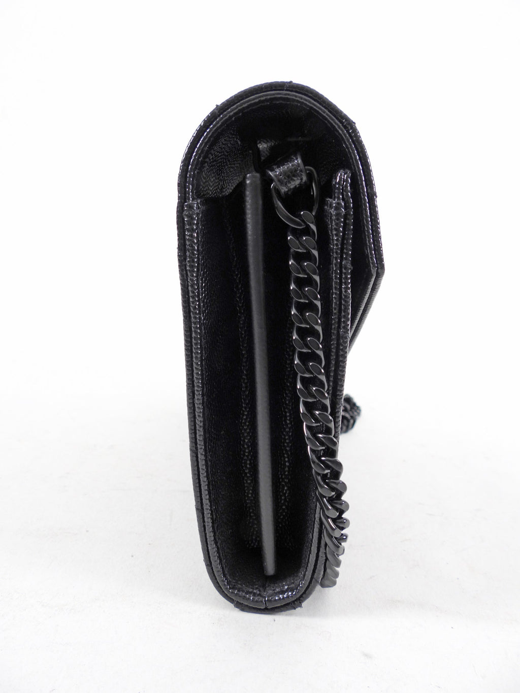 Saint Laurent All Black Monogram Chevron Envelope Chain Wallet
