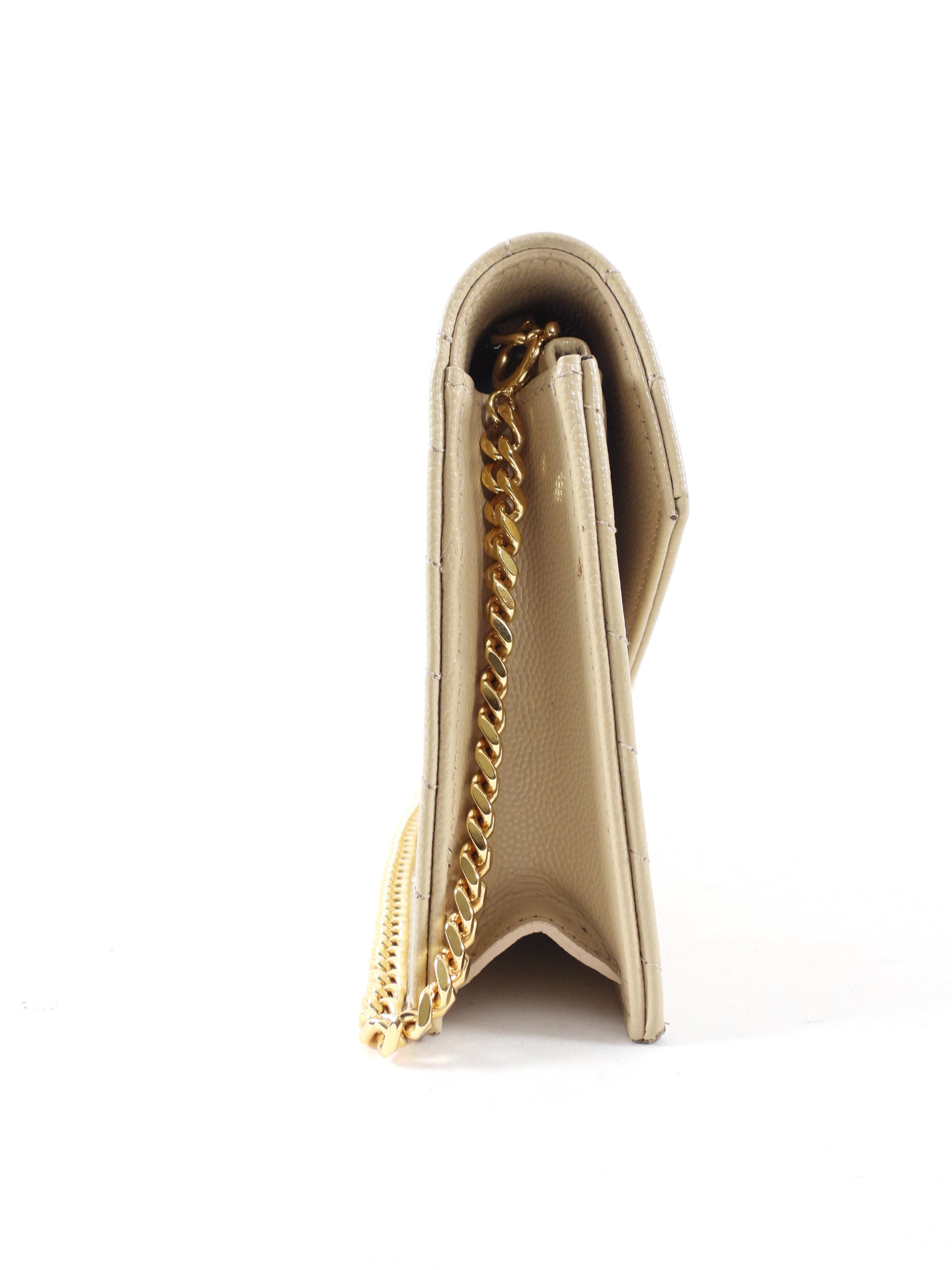 Saint Laurent Beige Chevron Monogram Wallet on Chain Crossbody