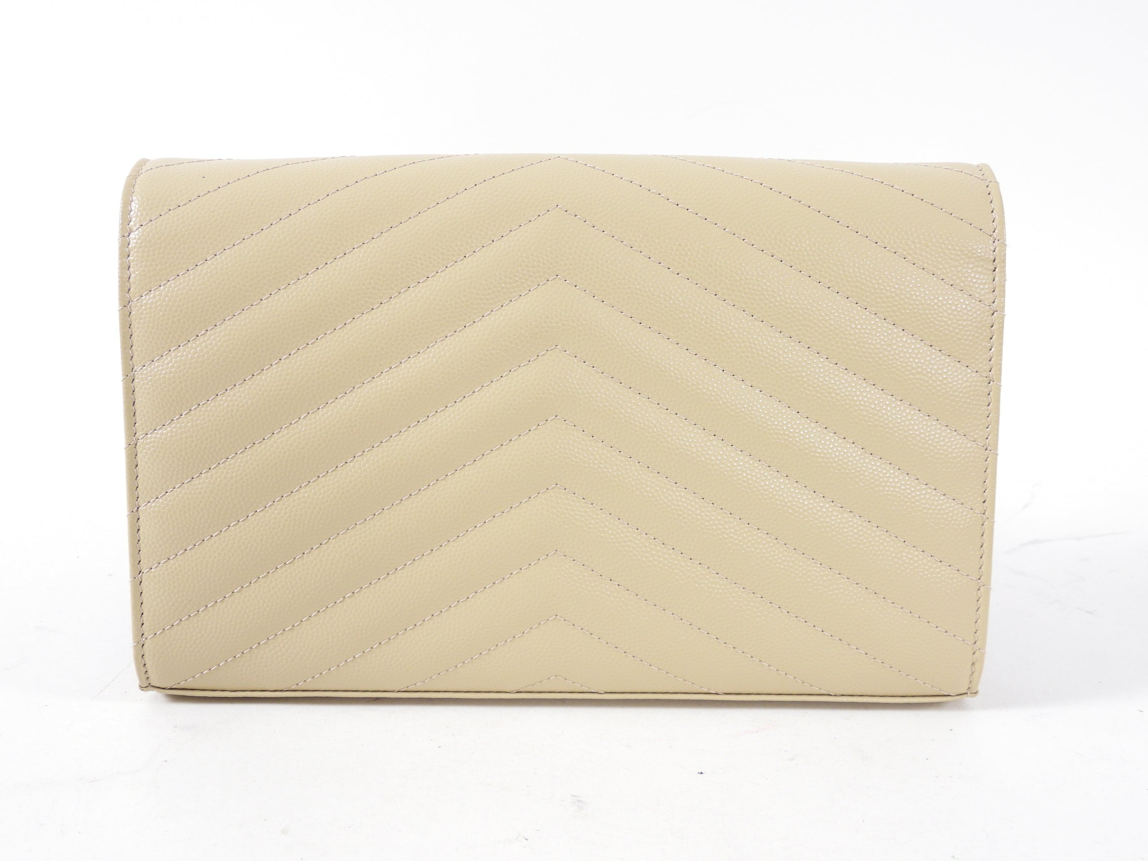 Saint Laurent Beige Chevron Monogramme Chain Wallet Bag