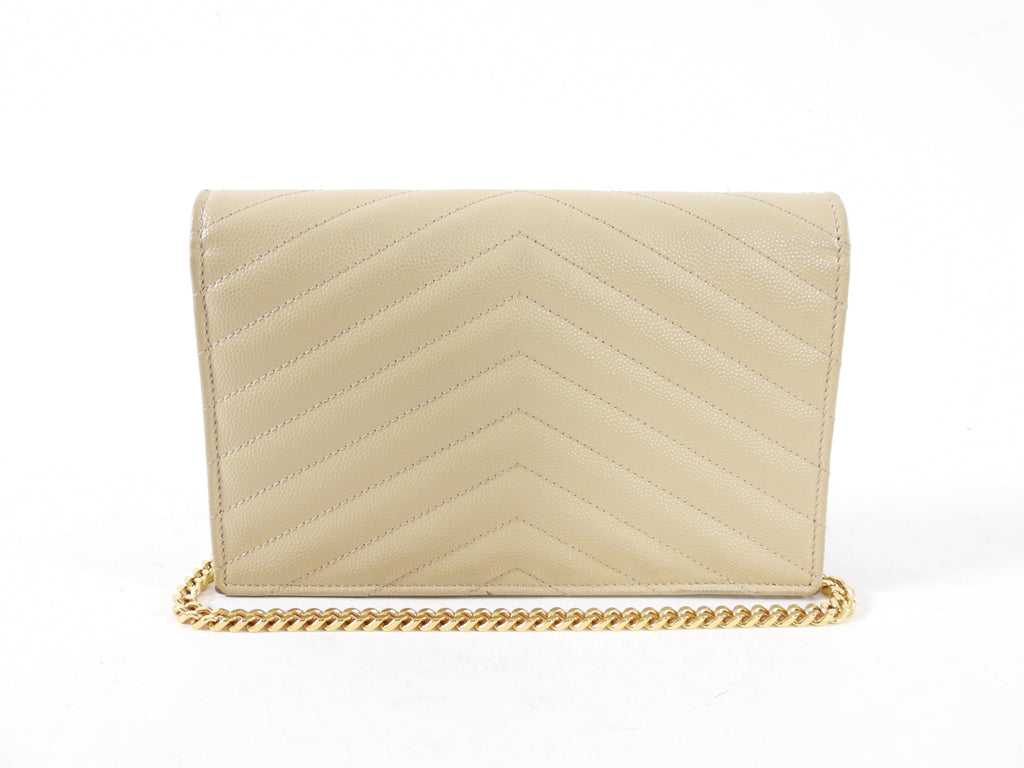 Saint Laurent Beige Chevron Monogram Wallet on Chain Crossbody
