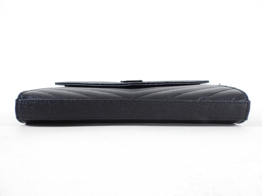 Saint Laurent All Black Chevron Envelope Chain Wallet