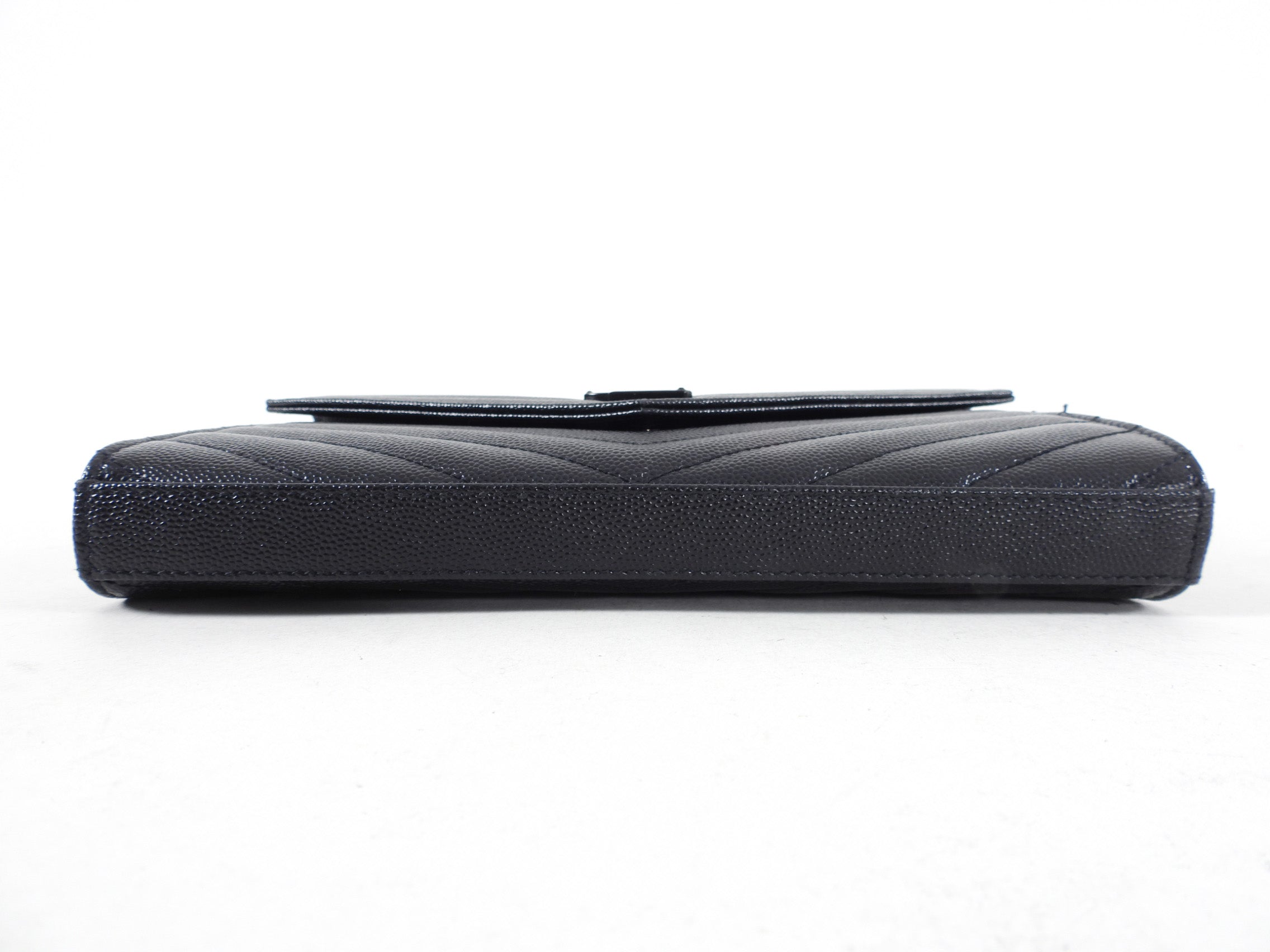 Saint Laurent All Black Chevron Envelope Chain Wallet