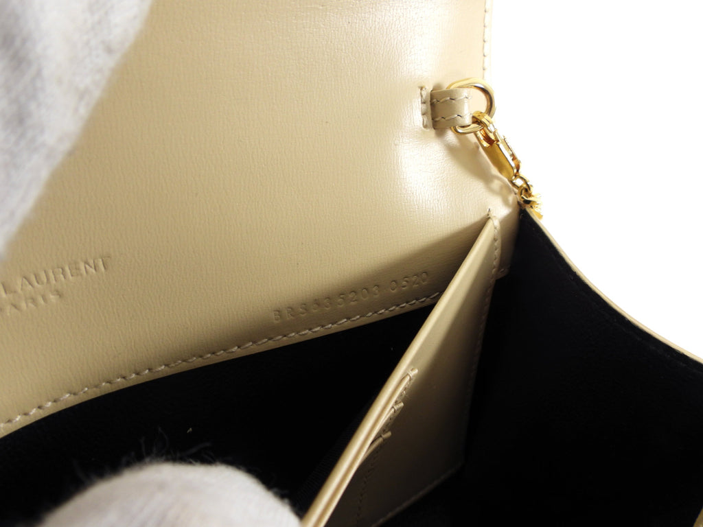 Saint Laurent Beige Smooth Leather Wallet on Chain