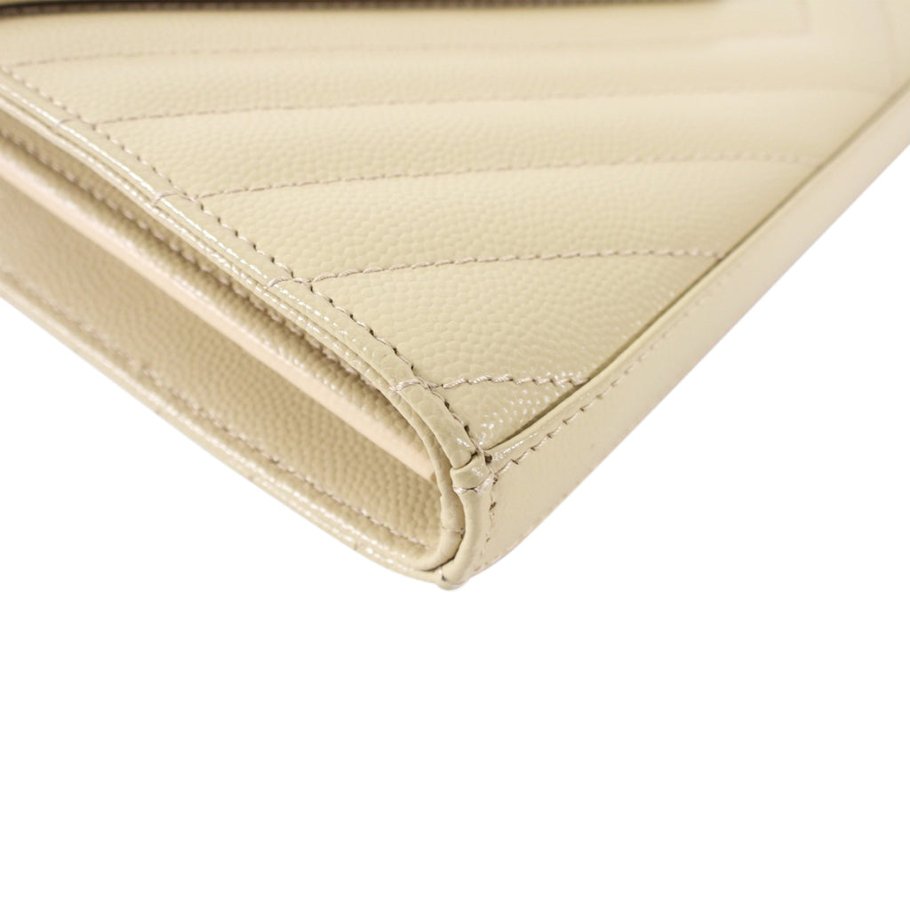 Saint Laurent Beige Chevron Monogramme Chain Wallet Bag