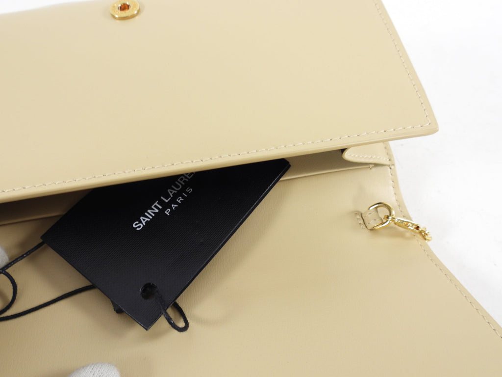 Saint Laurent Beige Smooth Leather Wallet on Chain