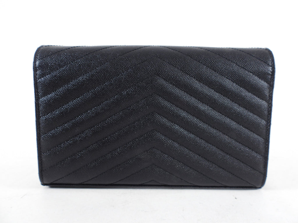 Saint Laurent All Black Chevron Envelope Chain Wallet