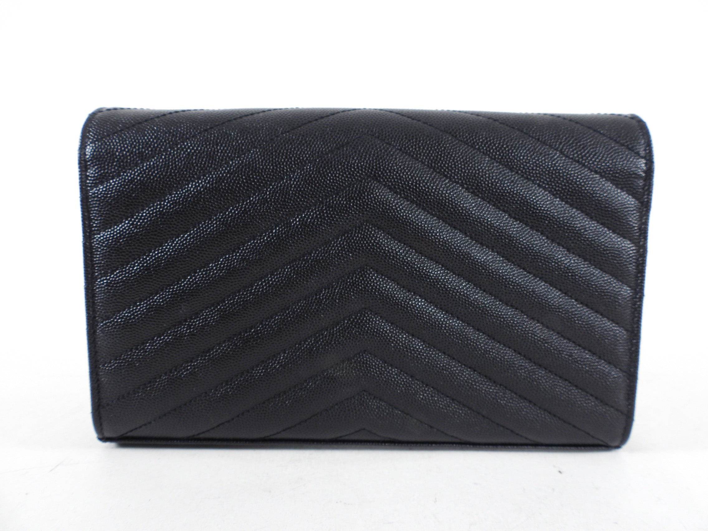 Saint Laurent All Black Chevron Envelope Chain Wallet