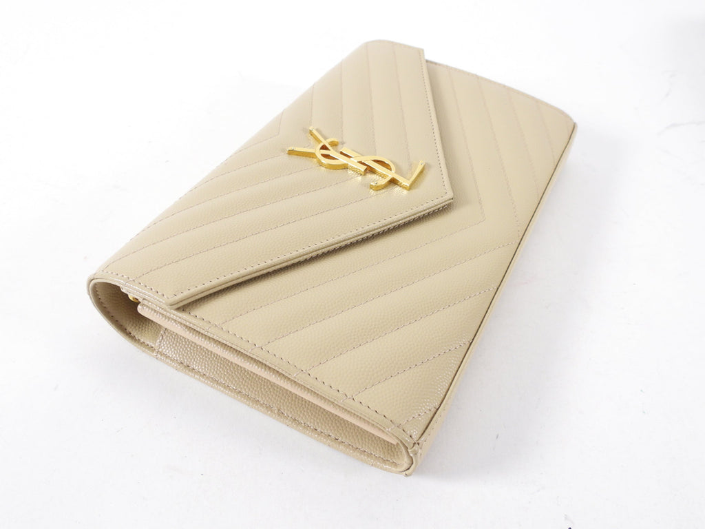 Saint Laurent Beige Chevron Monogramme Chain Wallet Bag