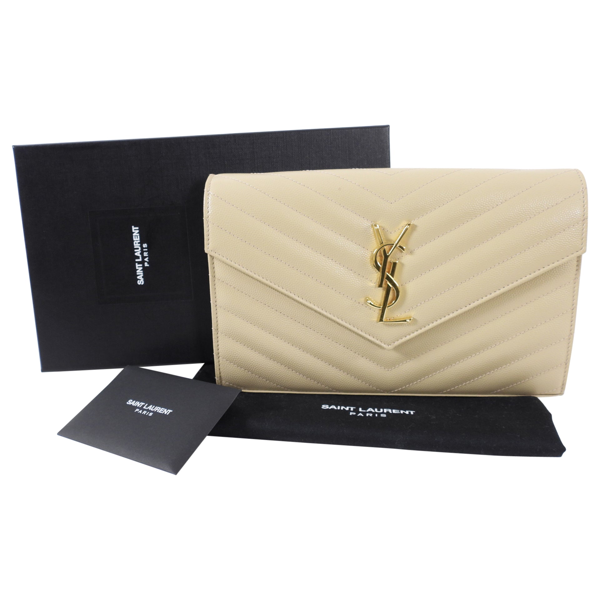 Saint Laurent Beige Chevron Monogramme Chain Wallet Bag