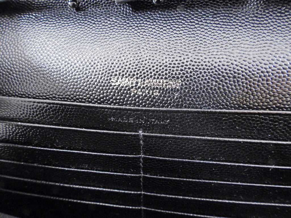 Saint Laurent All Black Monogram Chevron Envelope Chain Wallet