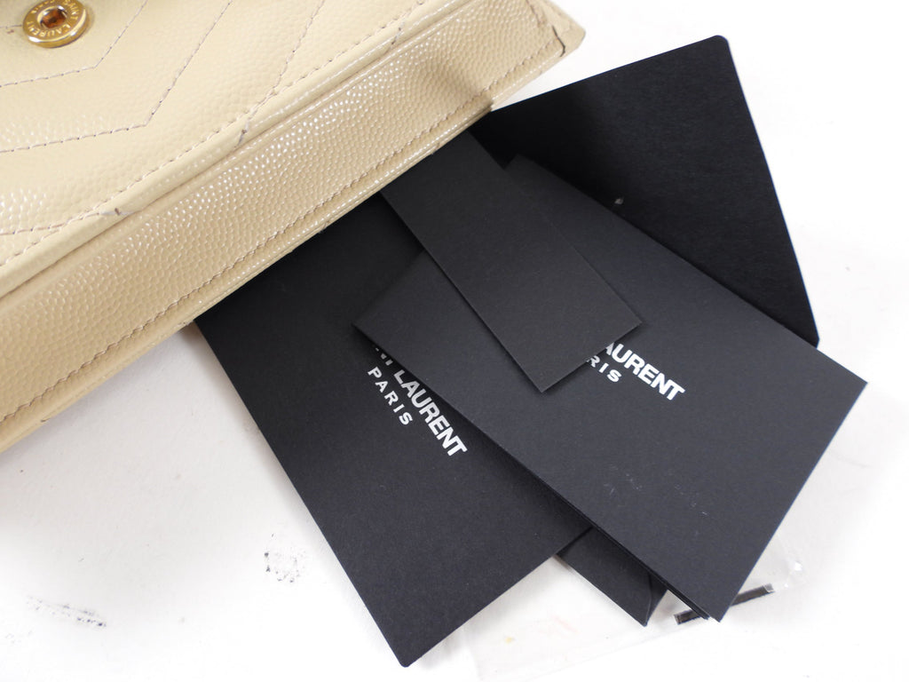 Saint Laurent Beige Chevron Monogram Wallet on Chain Crossbody