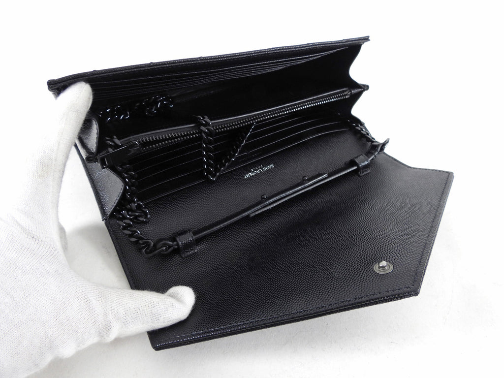 Saint Laurent All Black Chevron Envelope Chain Wallet