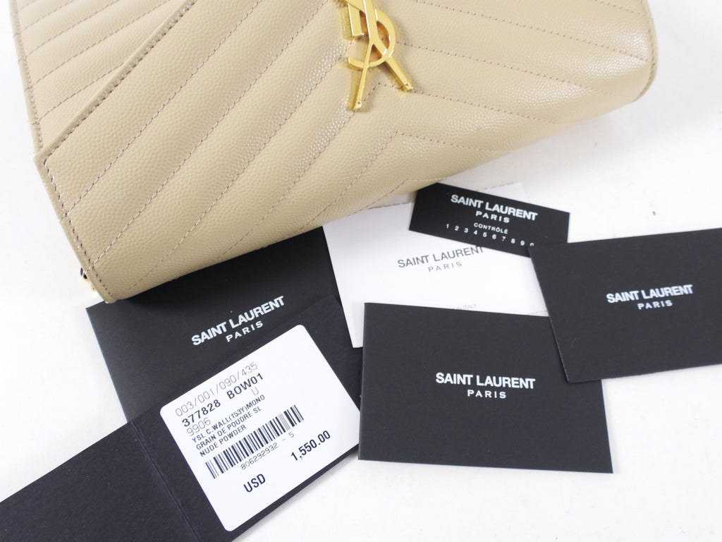 Saint Laurent Beige Chevron Monogramme Chain Wallet Bag