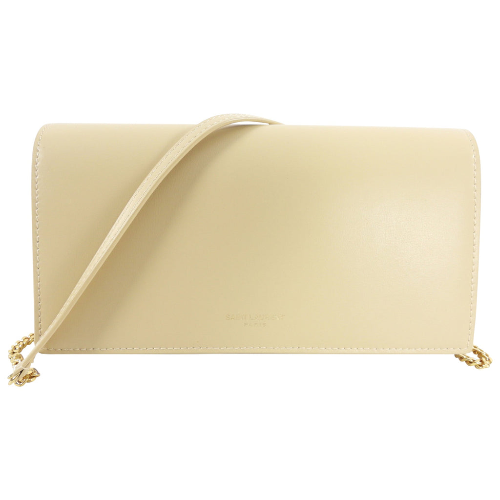 Saint Laurent Beige Smooth Leather Wallet on Chain