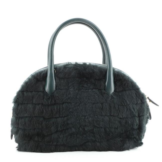 SALVATORE FERRAGAMO FIAMMA GREEN RABBIT FUR SATCHEL