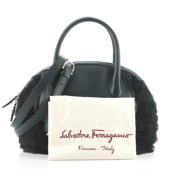SALVATORE FERRAGAMO FIAMMA GREEN RABBIT FUR SATCHEL