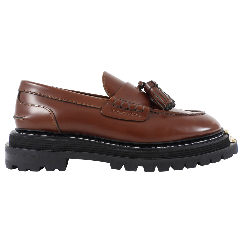 Sandro Cordovan Tassel Chunky Loafers with Metal Toe - 39