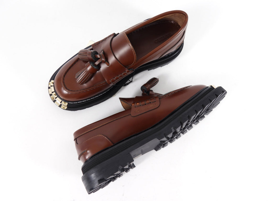 Sandro Cordovan Tassel Chunky Loafers with Metal Toe - 39