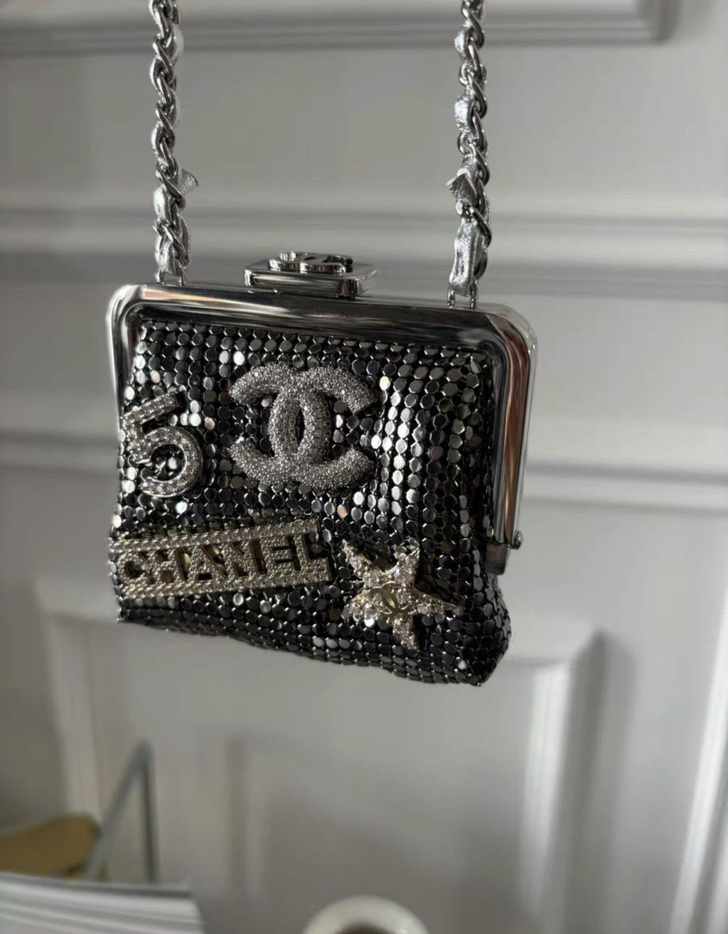 Chanel silver clutch with chain from the Coco Neige 2023/24 collection