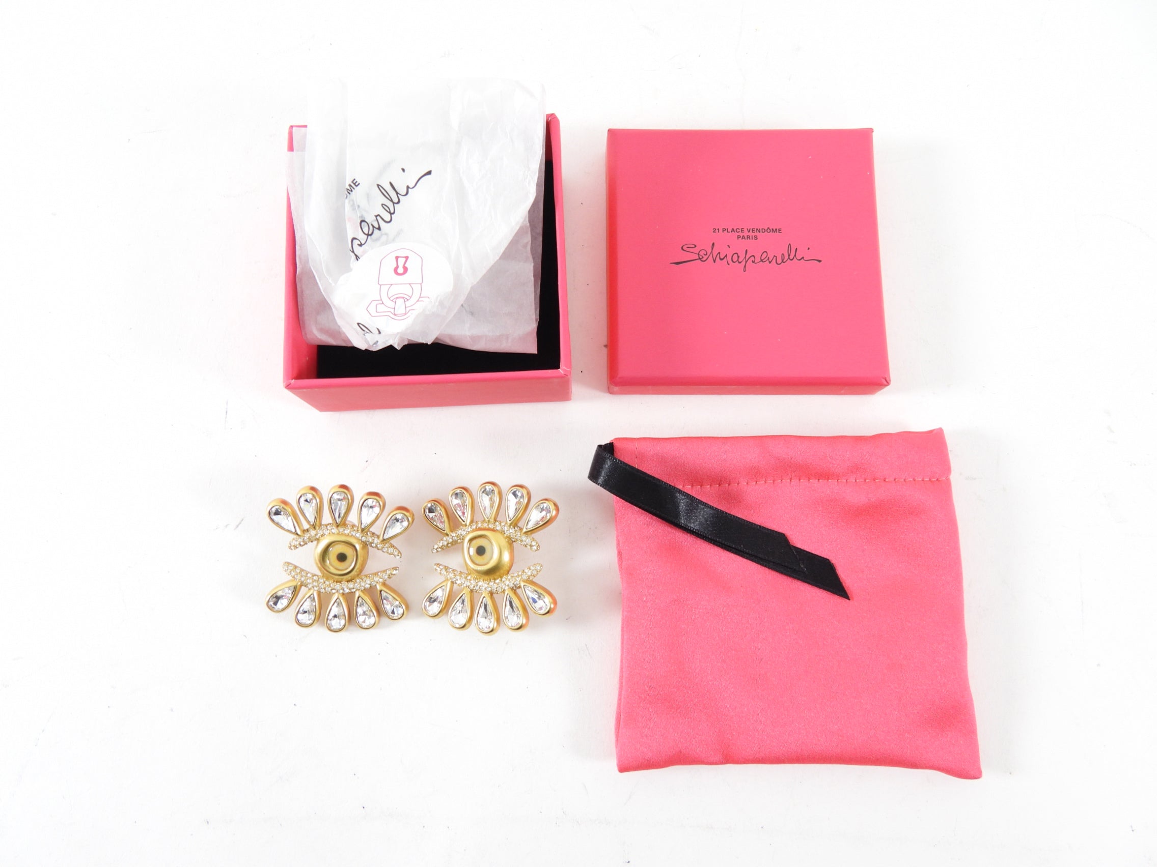 Schiaparelli Rhinestone Enamel and Crystal Eyelash Earrings
