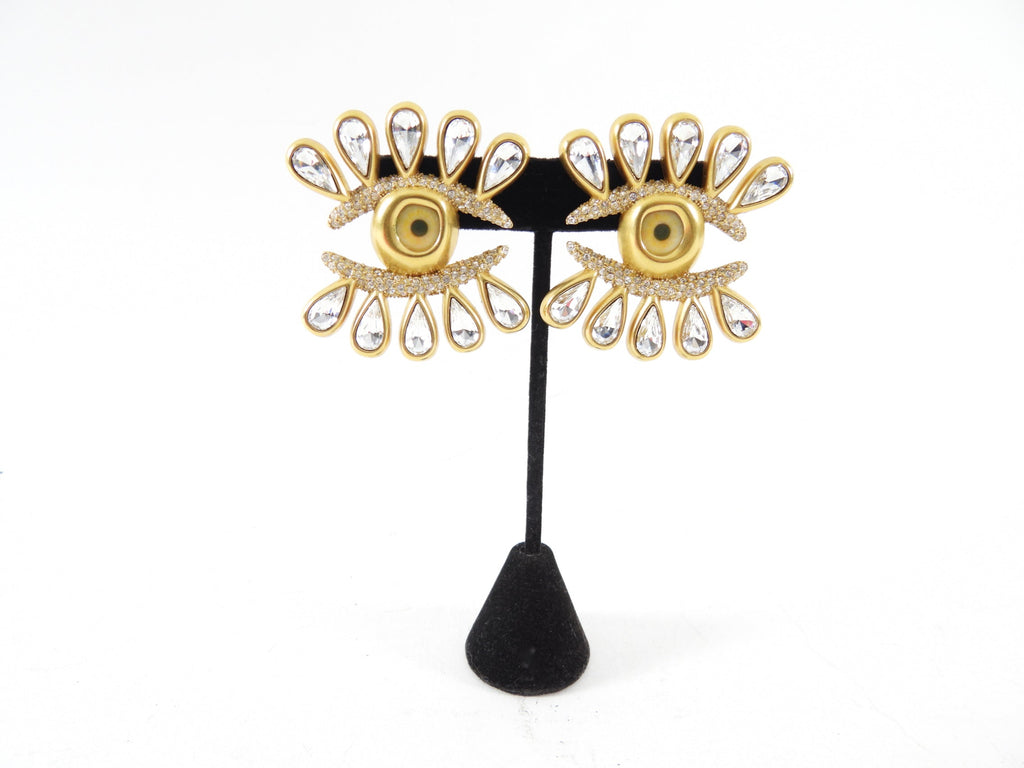 Schiaparelli Rhinestone Enamel and Crystal Eyelash Earrings