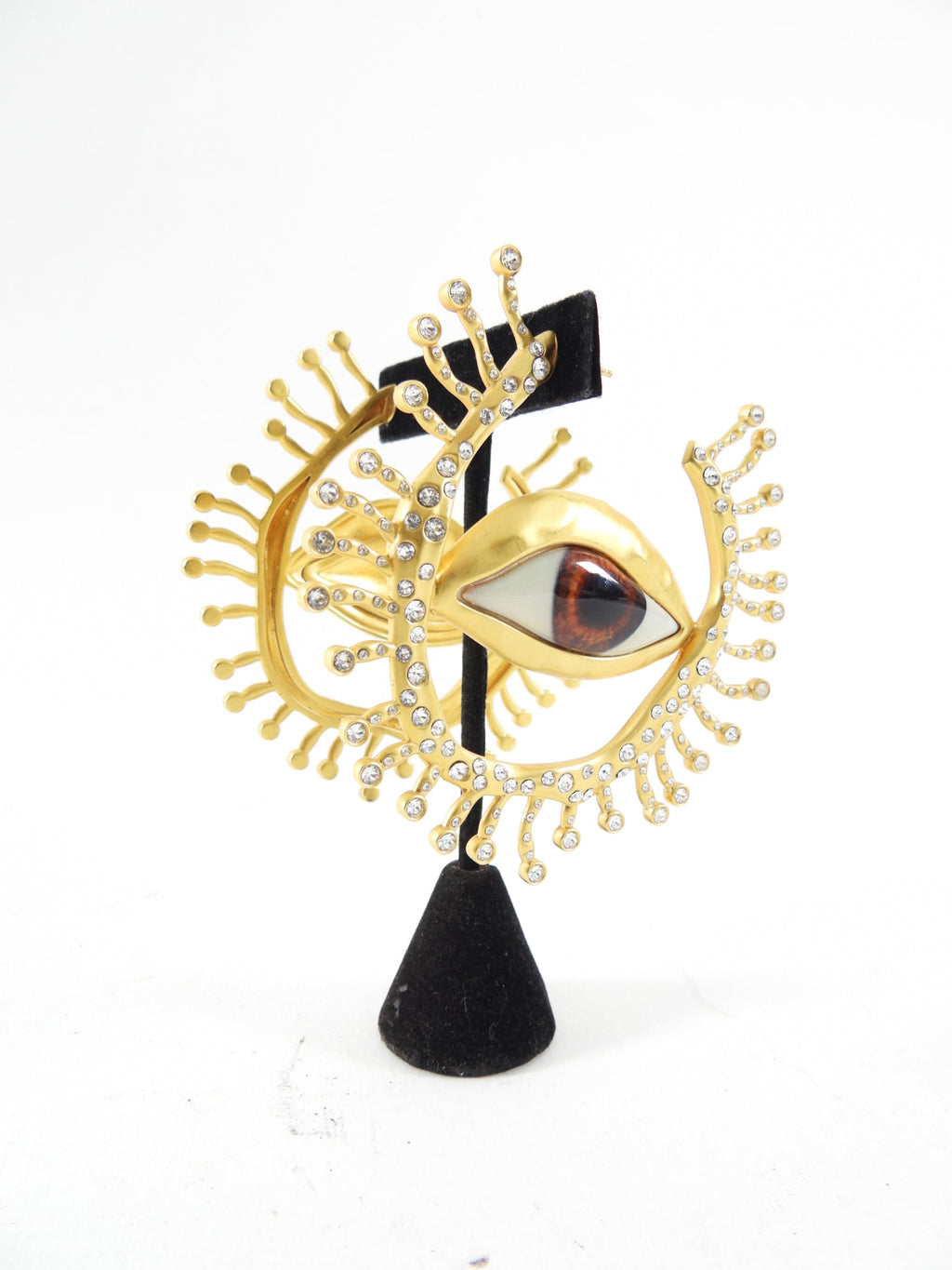 Schiaparelli Extra Large Enamel Eye Crystal Hoop Earrings
