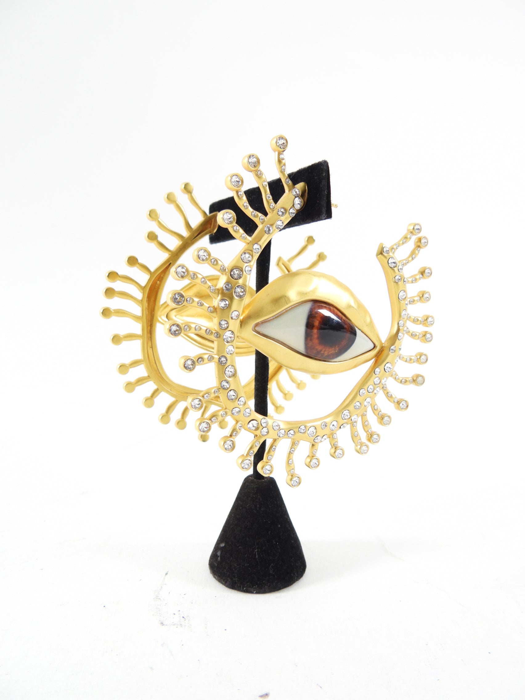 Schiaparelli Extra Large Enamel Eye Crystal Hoop Earrings