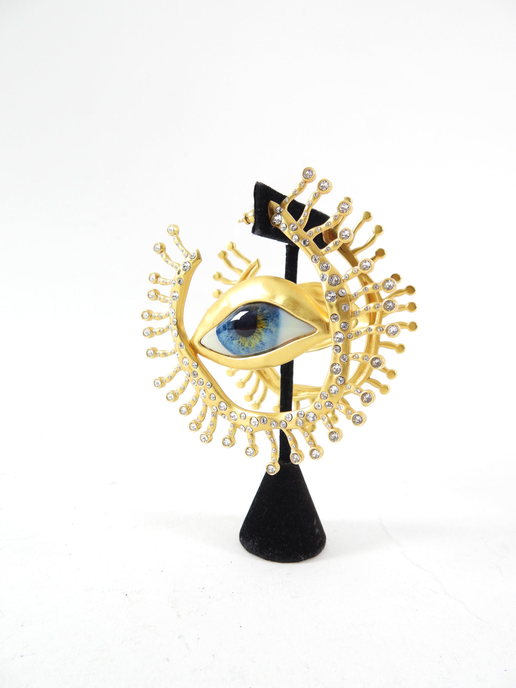 Schiaparelli Extra Large Enamel Eye Crystal Hoop Earrings