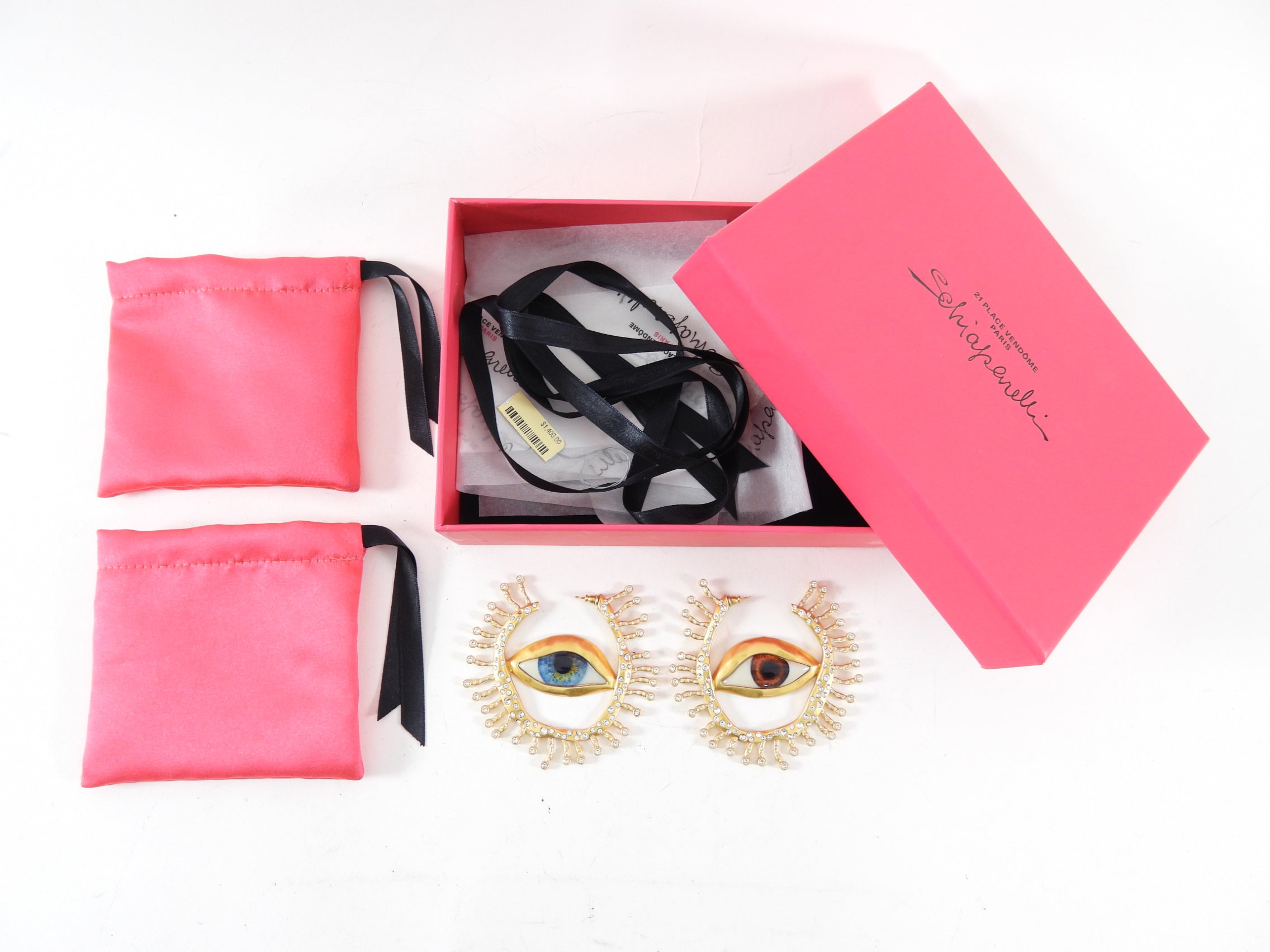 Schiaparelli Extra Large Enamel Eye Crystal Hoop Earrings