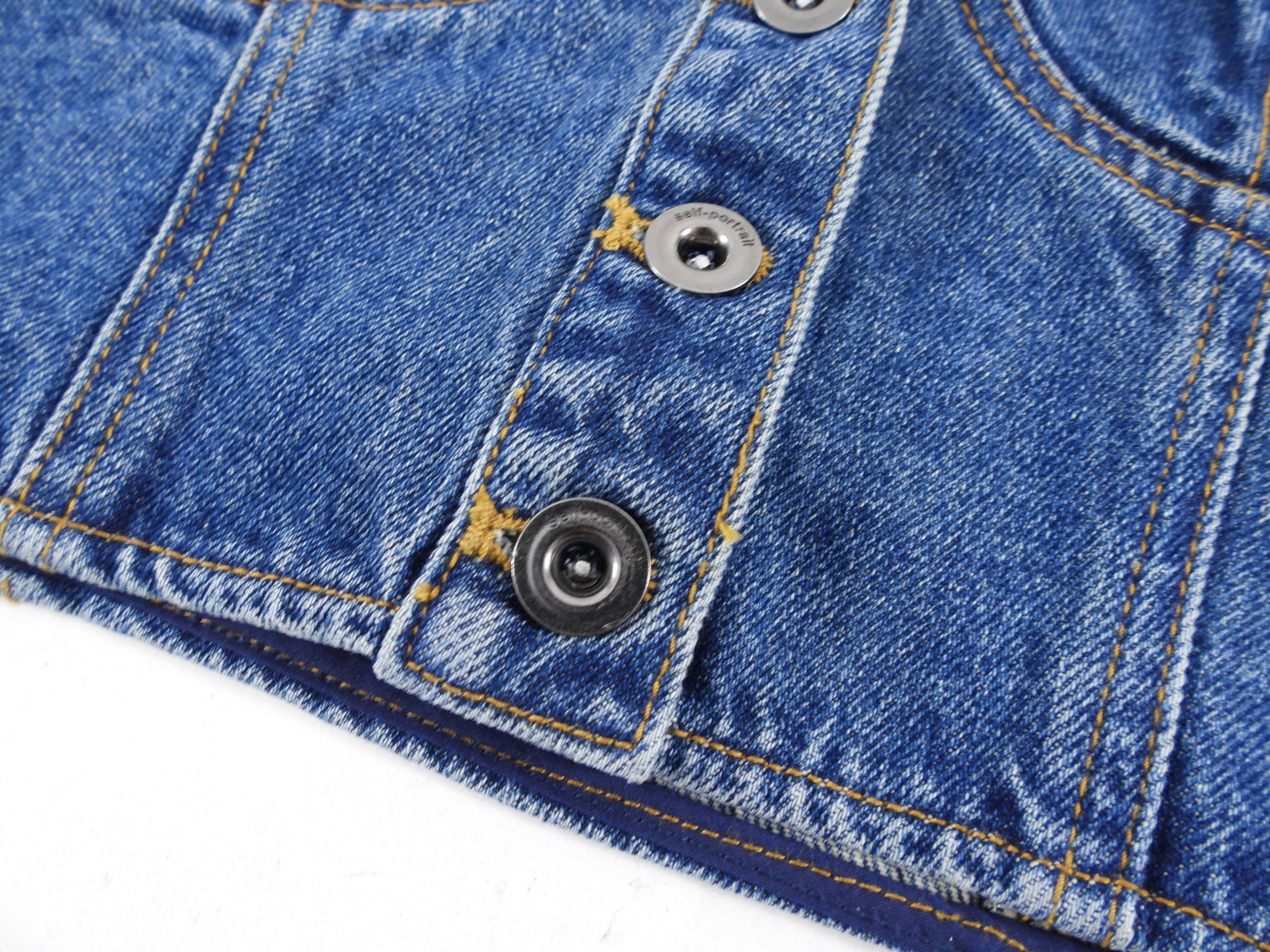 Self Portrait Bandeau Denim Crop Top with Scalloped Edge - 4