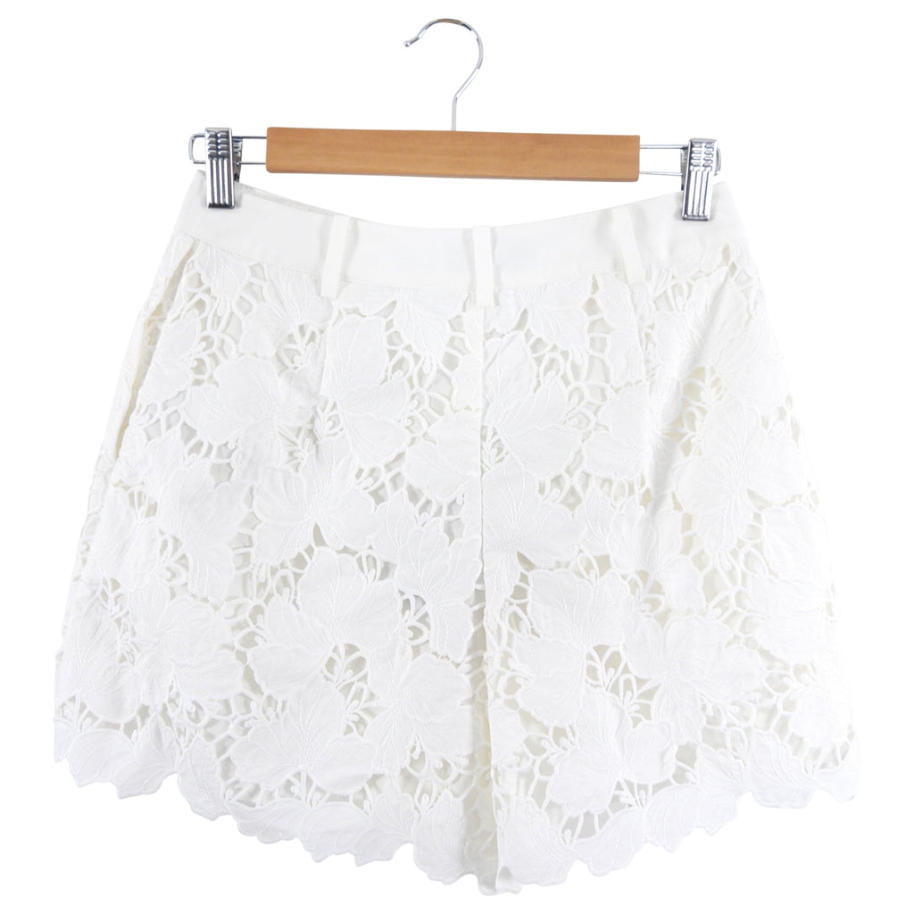 Self Portrait White Cotton Guipuire Lace Shorts - 4