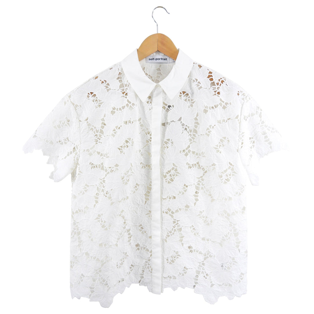 Self Portrait White Cotton Guipuire Lace Shirt - S / M