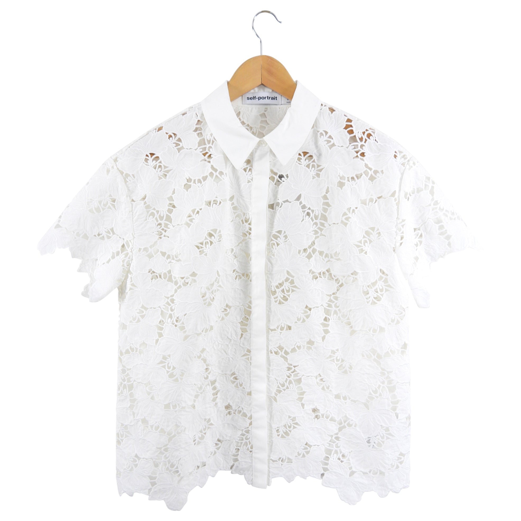 Self Portrait White Cotton Guipuire Lace Shirt - S / M