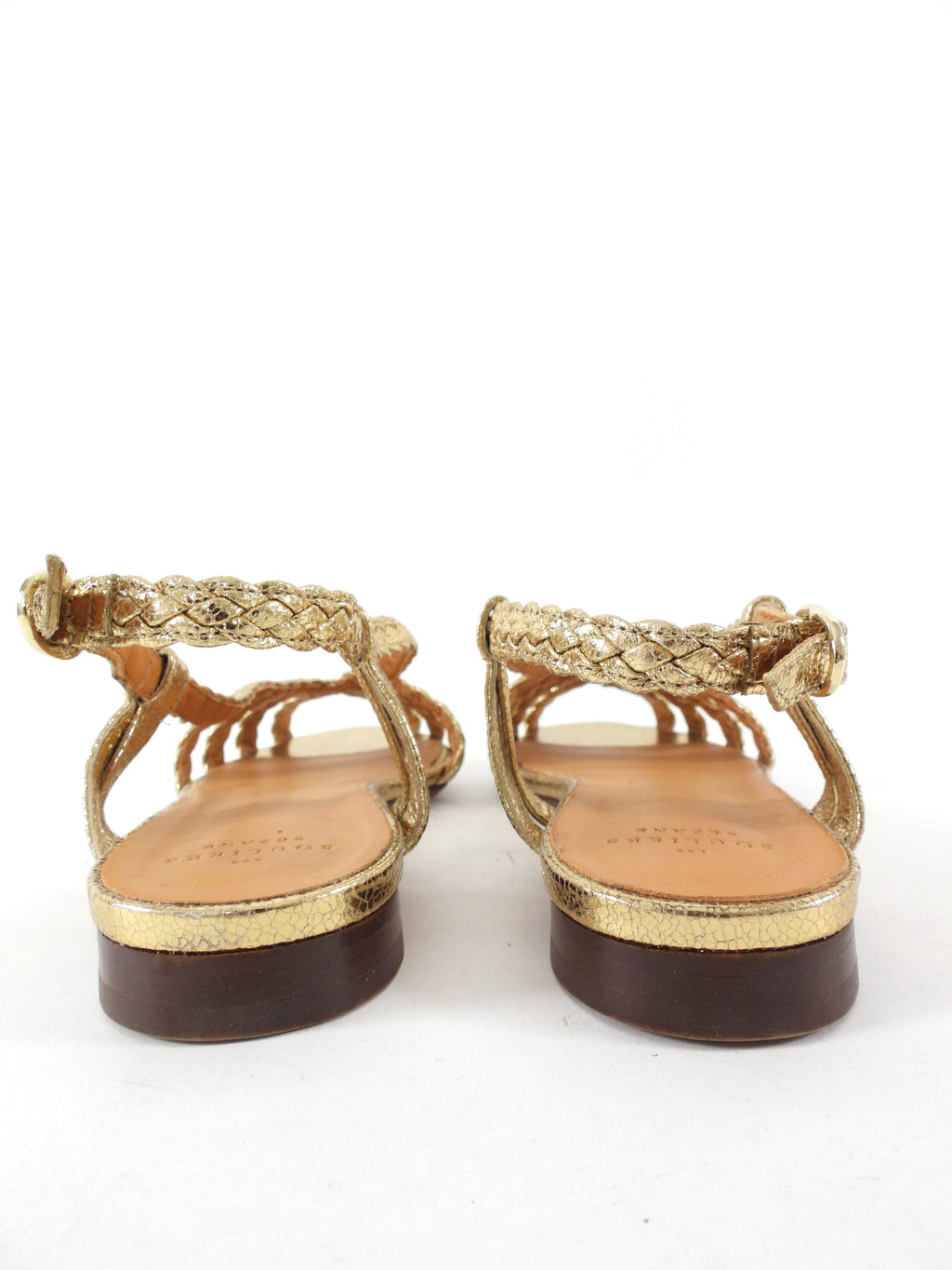 Sezanne Gold Leather Woven Flat Sandals - 38