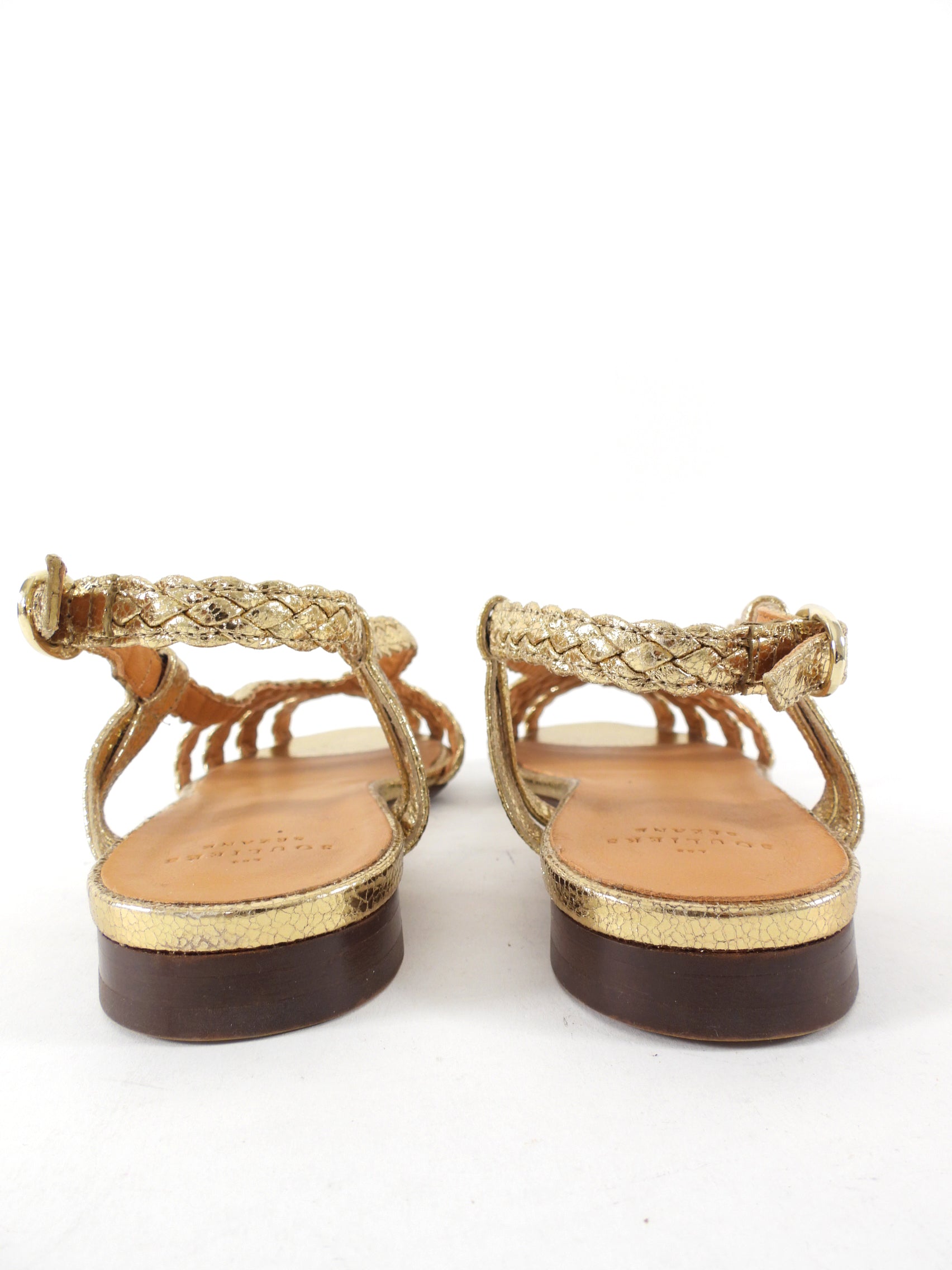 Sezanne Gold Leather Woven Flat Sandals - 38