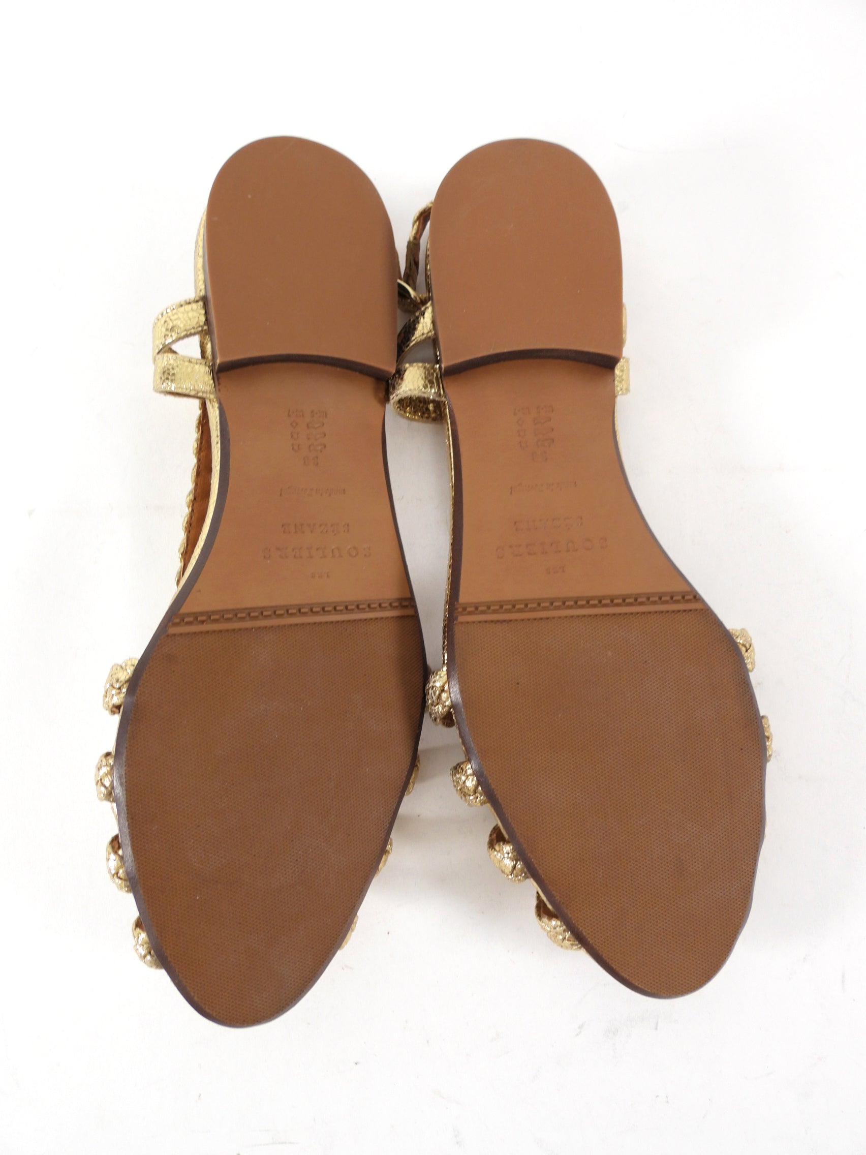 Sezanne Gold Leather Woven Flat Sandals - 38