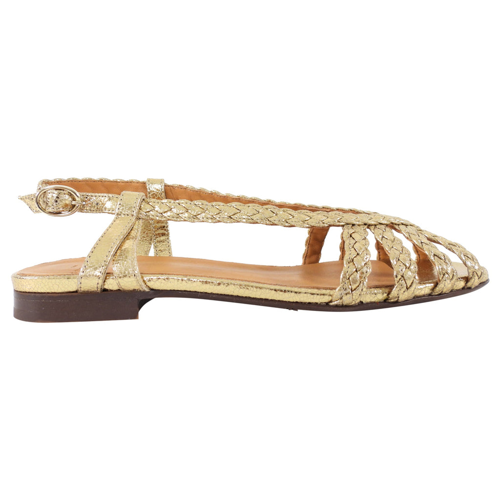 Sezanne Gold Leather Woven Flat Sandals - 38