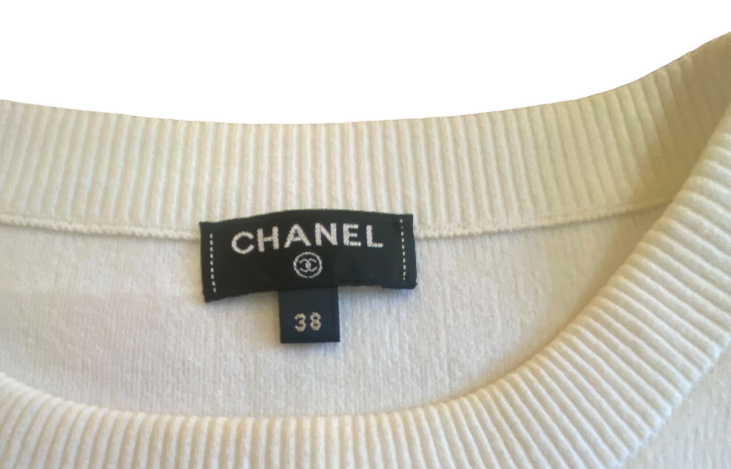 CHANEL 18P WATER DROP EMBELLISHED COTTON BLOUSE TOP FR 38