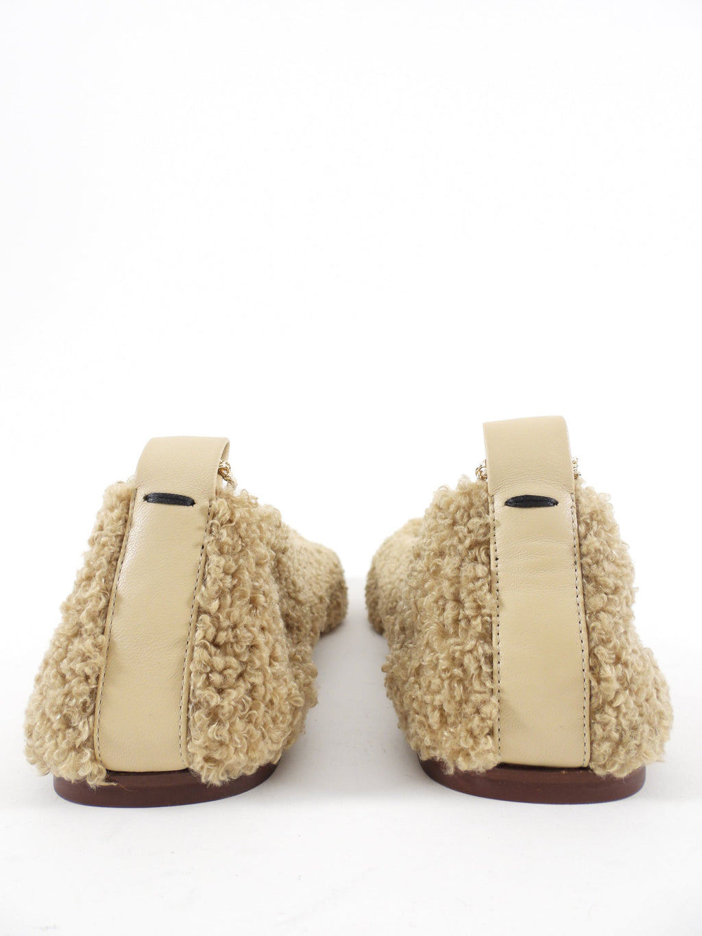 Maria Luca Beige Shearling Teddy Augusta Chain Ballet Flat Shoes - 37  / USA 7