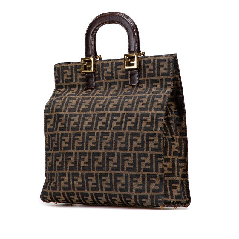 Fendi Zucca Canvas Leather Tote Bag