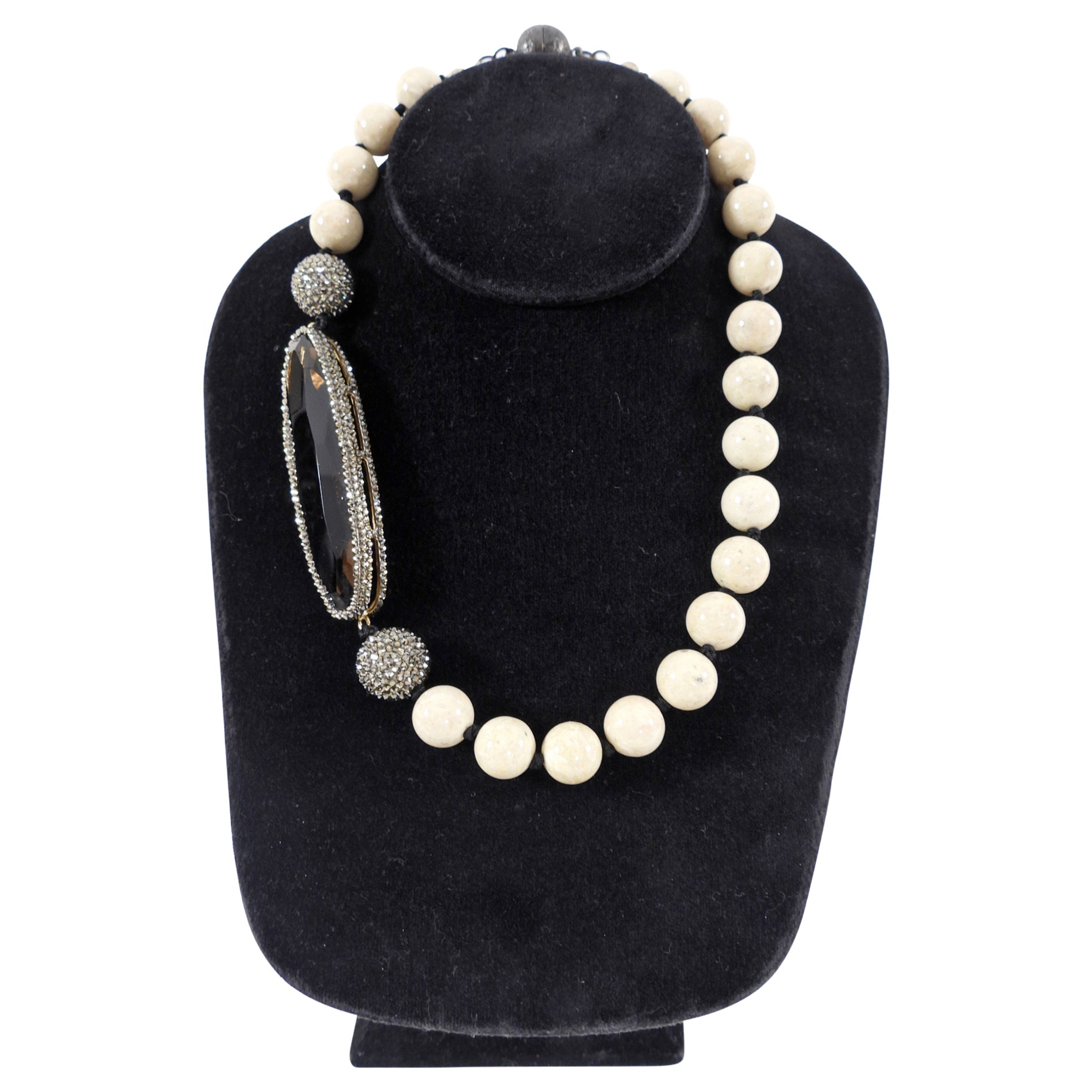 Roni Blanchay Smoky Quartz and Marcasite Bead Necklace