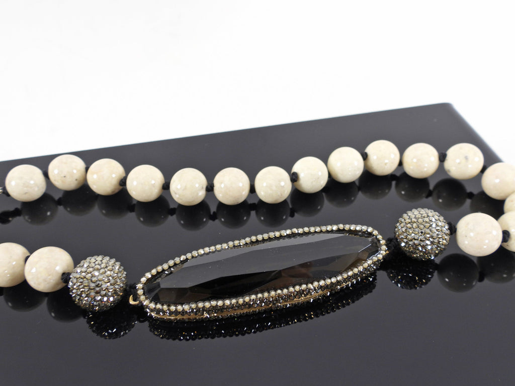 Roni Blanchay Smoky Quartz and Marcasite Bead Necklace