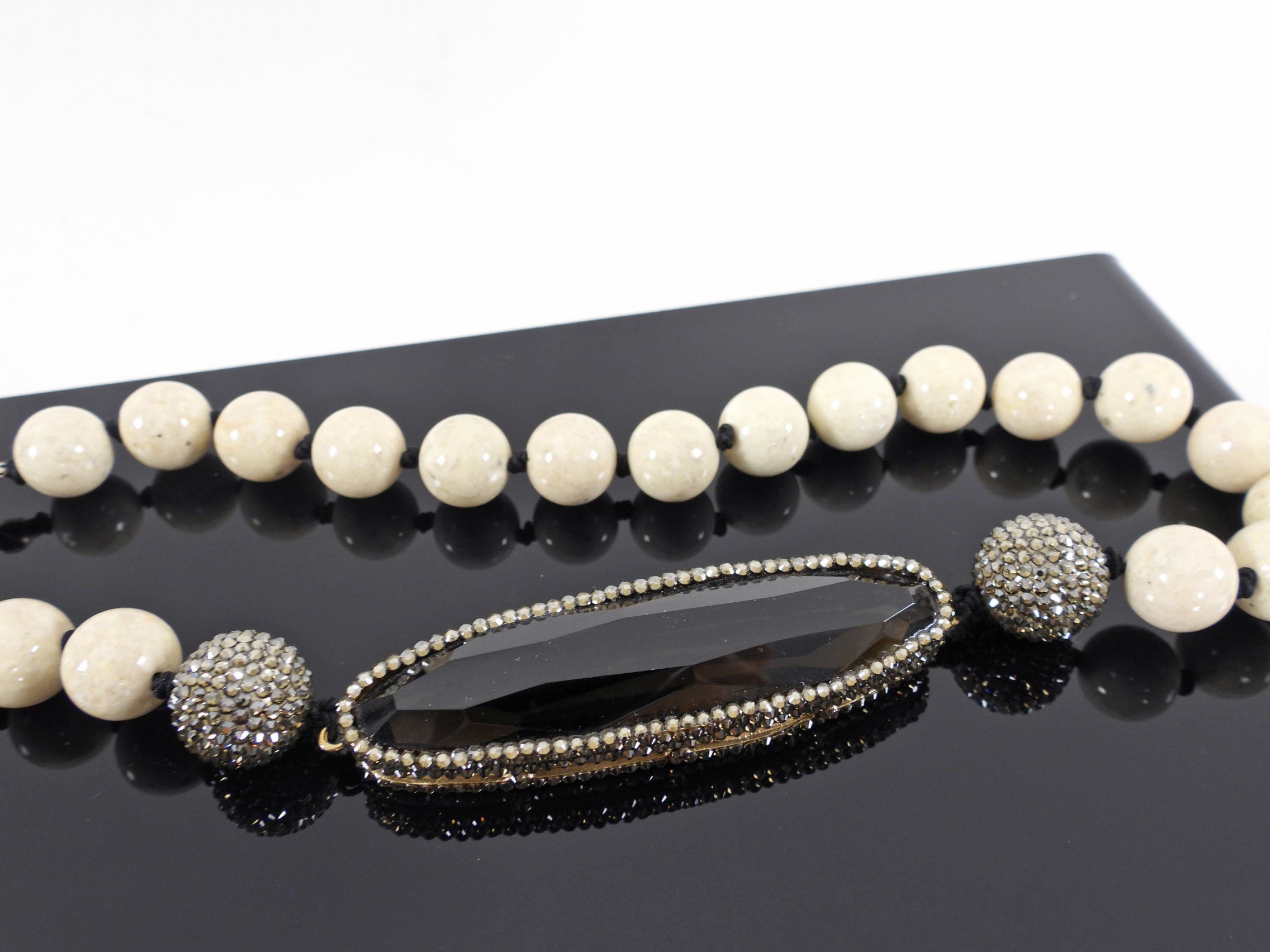 Roni Blanchay Smoky Quartz and Marcasite Bead Necklace