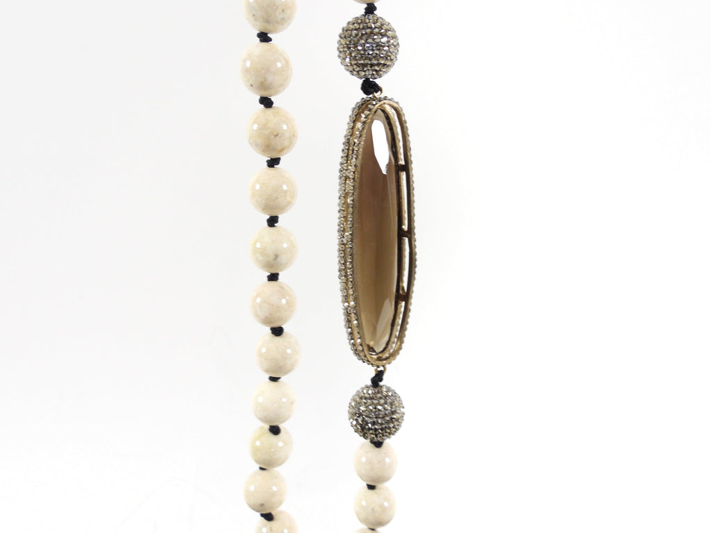 Roni Blanchay Smoky Quartz and Marcasite Bead Necklace
