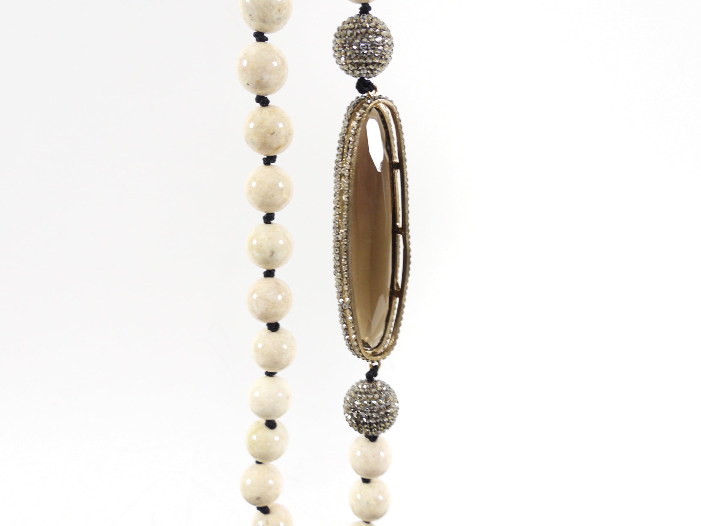 Roni Blanchay Smoky Quartz and Marcasite Bead Necklace