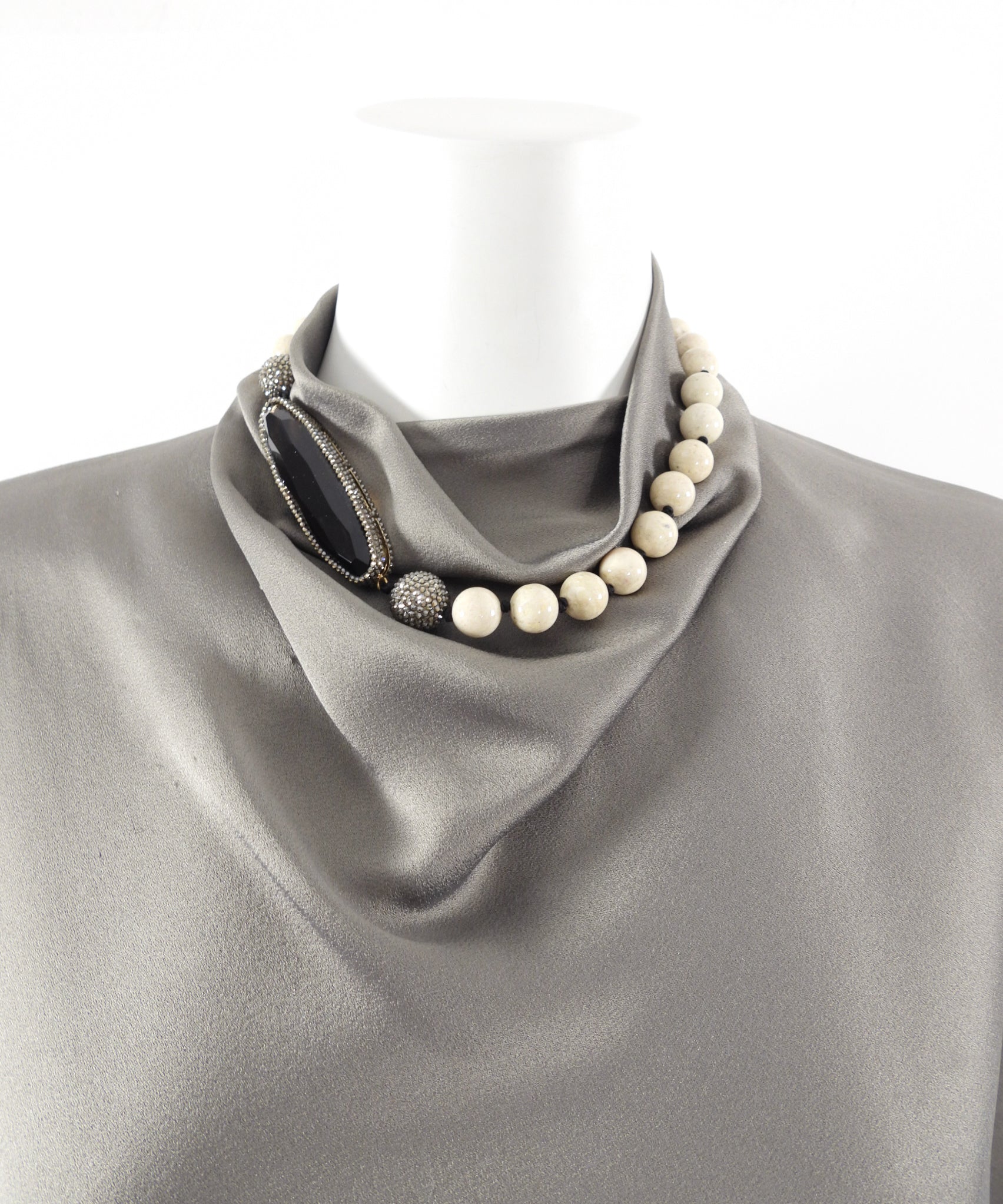 Roni Blanchay Smoky Quartz and Marcasite Bead Necklace
