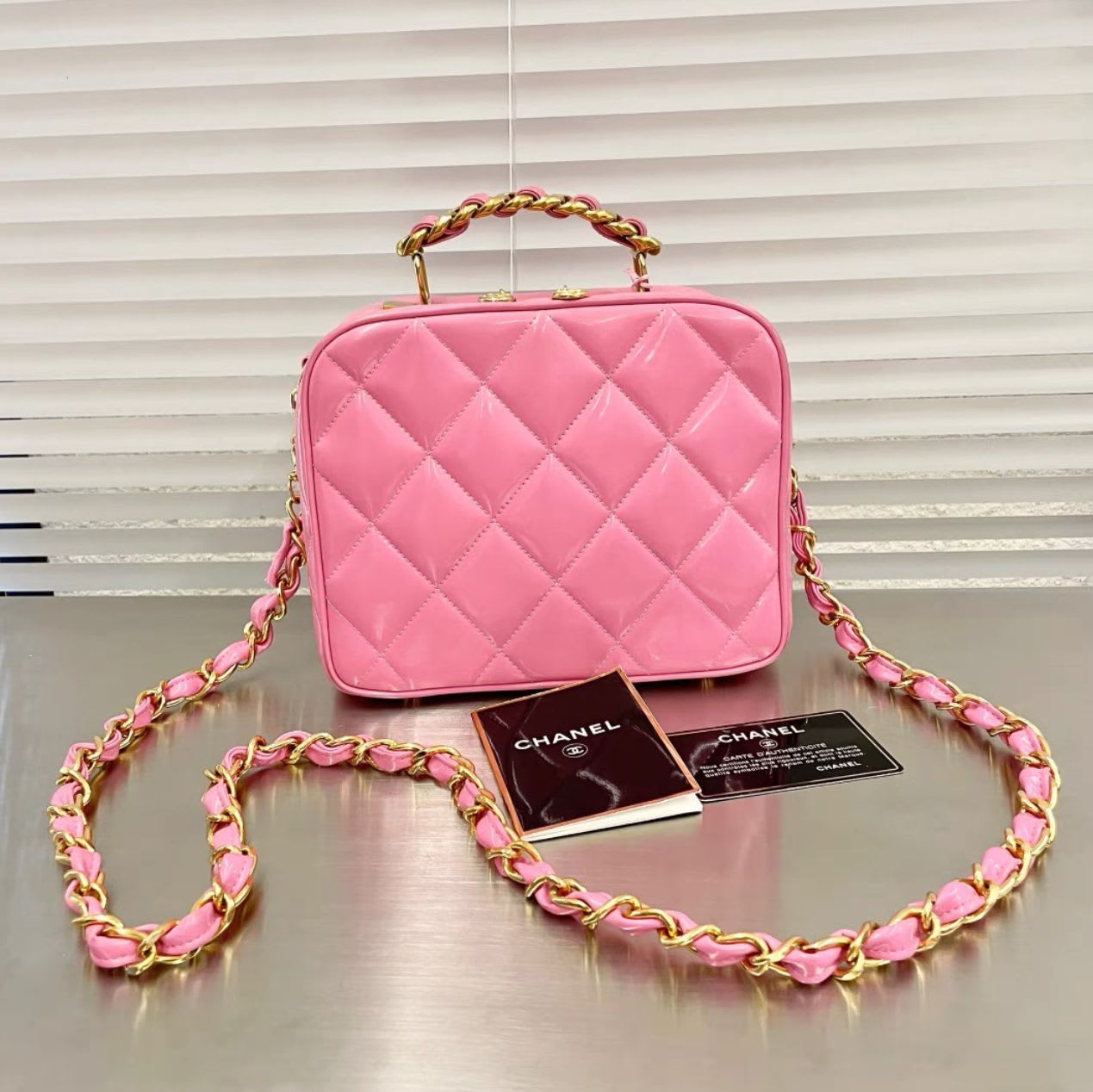 Vintage Chanel Patent Leather Barbie Pink Tote Bag