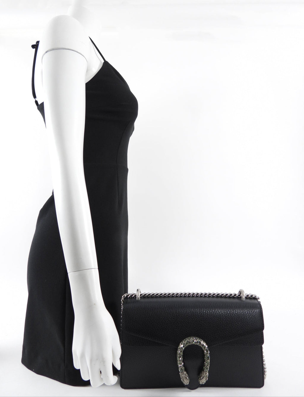 Gucci Black Leather Medium Crystal Dionysus Chain Bag
